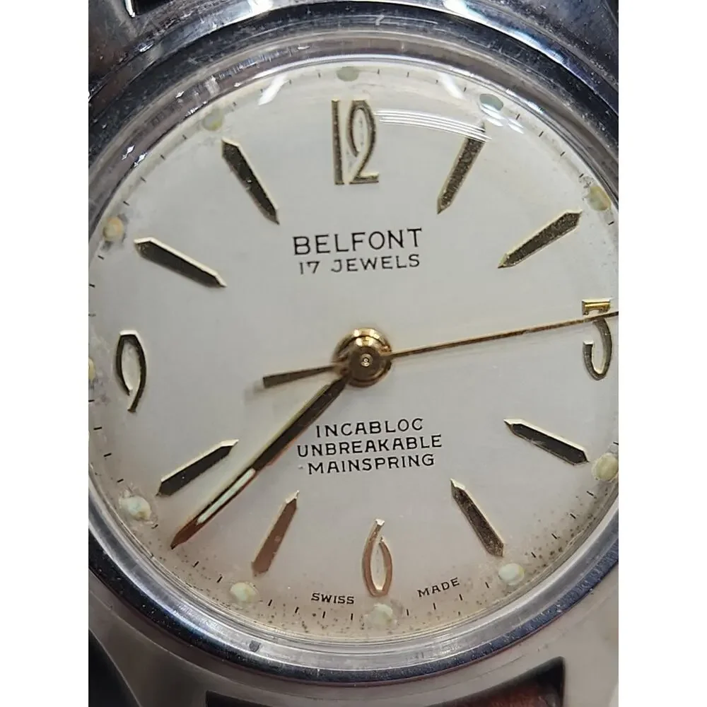 Vintage Belfont 17 Jewels Manual Wind Incabloc watch. New Leather Band. 1950's